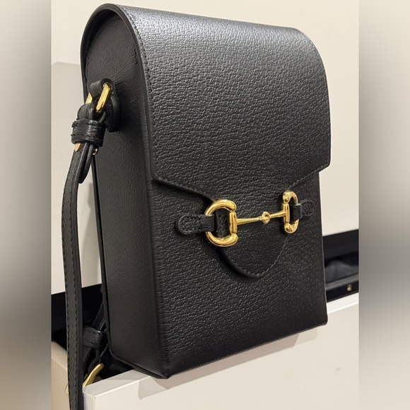 GUCCI BLACK LEATHER HORSEBIT 1955 MINI SHOULDER BAG - Picture 4 of 17